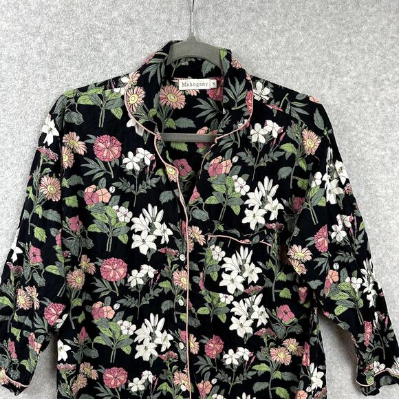 Mahogany Nightshirt Size S Black Floral Dress Button Down Collared Cottage - Picture 4 of 9
